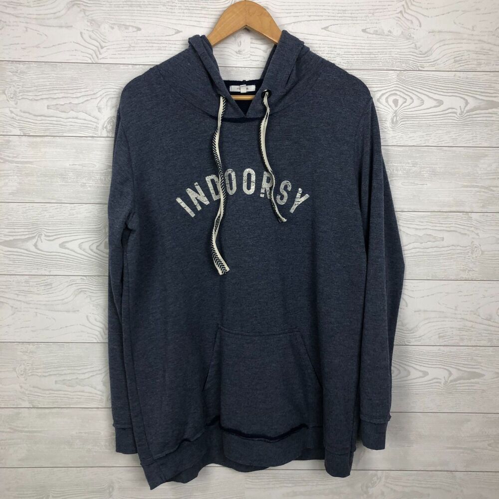 Maurices Women's XL Long Sleeve Hooded Sweatshirt INDOORSY Graphic Hoodie Blue